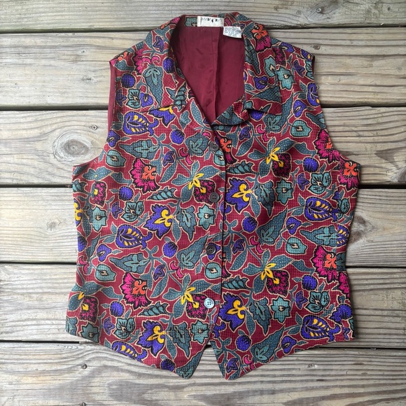 VTG ‘80s/‘90s Anne Klein Floral Silk Vest - Picture 1 of 4